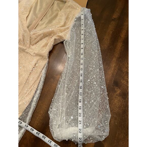 NWT Mainstrip Women's Harlow Sequin Pearl Puff Sleeve Cream Mini Dress Small - Picture 12 of 13